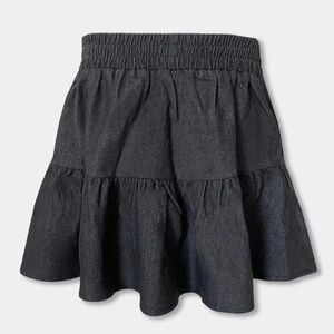 Black Denim Tiered Skirt